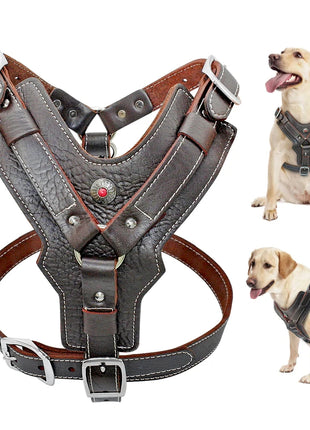 Durable Dog Harness Large Dogs Genuine Leather Harnesses Pet Training Vest With Quick Control Handle For Labrador Pitbull