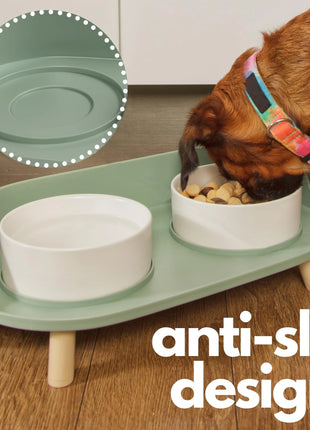 Cat Food Bowls Dog Dual Bowls Stand with No-Spill Design 3 Adjustable Heights Anti Vomiting Cat Water Bowl for Dog Cats