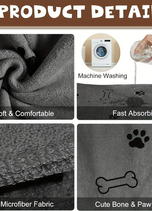 Dog Towel Drying Dog Cat Pet Towel, Puppy Microfiber Quick-drying Dog Claw Bath Towel, Pet Bath Products Absorbent Medium Dog