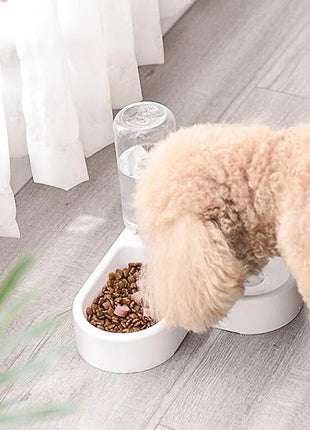 Cat Feeder Bowl Dog Automatic Water Double Bowls Food Wall Corner Save Space Cats 500ml Bottle Drinking Kitten Dogs Pet Product