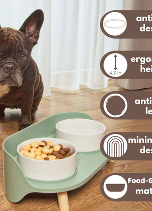 Cat Food Bowls Dog Dual Bowls Stand with No-Spill Design 3 Adjustable Heights Anti Vomiting Cat Water Bowl for Dog Cats