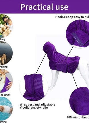 Dog Bathrobe Towel Bath Robe Pet Bathrobe Drying Coat Absorbent Towel For Large Medium Small Dog Super Fast Dry Soft Adjustable