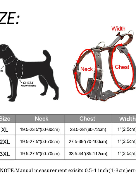 Durable Dog Harness Large Dogs Genuine Leather Harnesses Pet Training Vest With Quick Control Handle For Labrador Pitbull