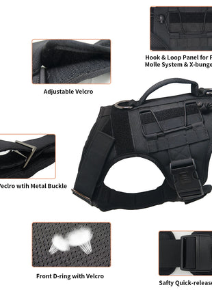 Tactical Dog Harness with Handle, No-Pull, Adjustable Pet Vest, Training, Hunting, Outdoors, Medium and Large Dogs