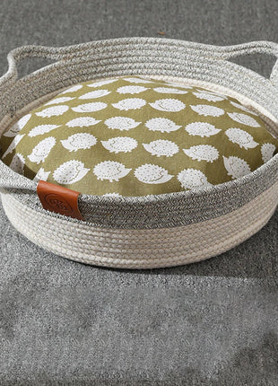 Cat Bed Handmade Rattan Woven Pet Nest Removable Washable Warm Pad All-Season Cat Scratch Board Winter Warm Cat House for Cats