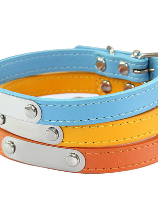 Personalized Dog Collar Name Carved ID Anti-lost Solid PU Leather Collar For Small Medium Large Dogs Puppy Cat Pet Supplies Pink