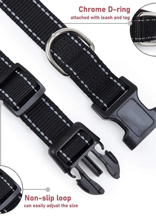 Dog Collar Reflective Adjustable Breathable Nylon Soft Padded DurableePet Collar for Small Medium Large Dog Bone Rope