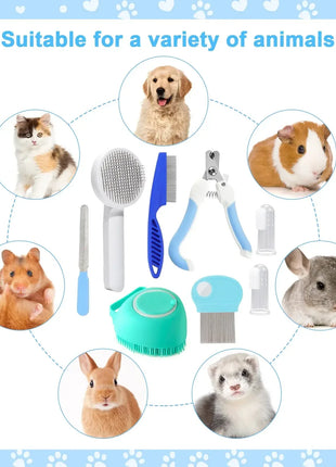 8 Cat Brush Grooming Kit, Flea Comb, Pet Shampoo Brush, Pet Hair Removal Brush, Silicone Toothbrush