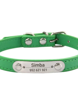 Personalized Dog Collar Name Carved ID Anti-lost Solid PU Leather Collar For Small Medium Large Dogs Puppy Cat Pet Supplies Pink