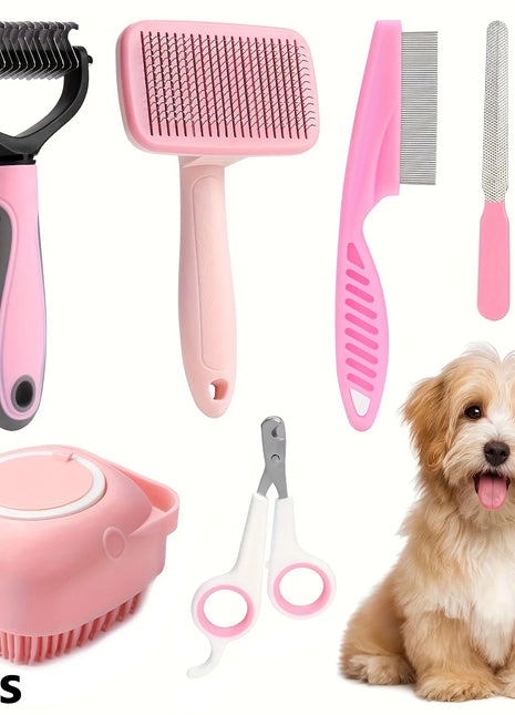 8pcs,Dog Brush Grooming Set, Pet Cleaning Set, Pet Nail Clippers & Files, Pet Shampoo Brushes, Hair Removal Brushes toothbrush