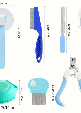 8 Cat Brush Grooming Kit, Flea Comb, Pet Shampoo Brush, Pet Hair Removal Brush, Silicone Toothbrush