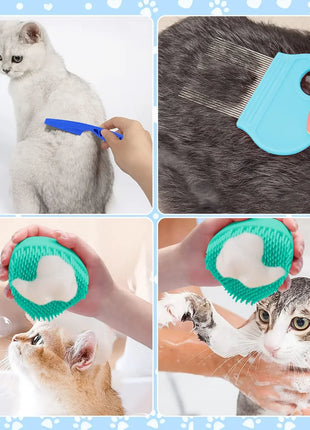 8 Cat Brush Grooming Kit, Flea Comb, Pet Shampoo Brush, Pet Hair Removal Brush, Silicone Toothbrush