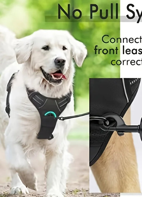 Dog Harness, No-Pull Pet Harness with 2 Leash Clips, Adjustable Soft Padded Dog Vest, Black
