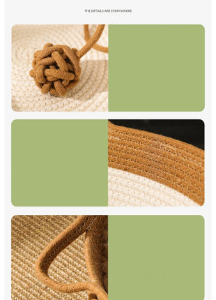 Cat Bed Handmade Rattan Woven Pet Nest Removable Washable Warm Pad All-Season Cat Scratch Board Winter Warm Cat House for Cats