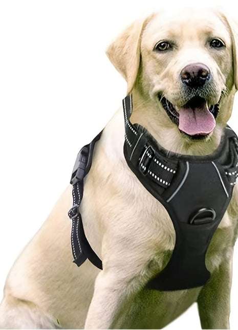Dog Harness, No-Pull Pet Harness with 2 Leash Clips, Adjustable Soft Padded Dog Vest, Black