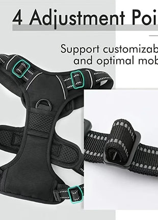 Dog Harness, No-Pull Pet Harness with 2 Leash Clips, Adjustable Soft Padded Dog Vest, Black