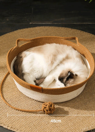 Cat Bed Handmade Rattan Woven Pet Nest Removable Washable Warm Pad All-Season Cat Scratch Board Winter Warm Cat House for Cats
