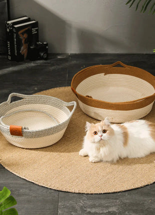 Cat Bed Handmade Rattan Woven Pet Nest Removable Washable Warm Pad All-Season Cat Scratch Board Winter Warm Cat House for Cats