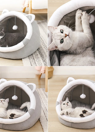 Cat Bed House For Indoor Winter Warm Deep Sleep Comfort Pet Basket Cozy Little Mat With Ball Small Dog Kitten Accessories