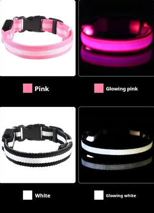 Dog Collar Nylon LED Night Safety Flashing Glow In The Dark Pet Dog Leash pet Dogs Luminous Fluorescent  dog accessories collar