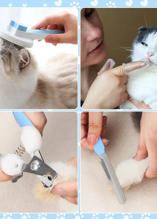8 Cat Brush Grooming Kit, Flea Comb, Pet Shampoo Brush, Pet Hair Removal Brush, Silicone Toothbrush