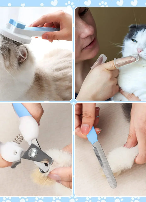 8 Cat Brush Grooming Kit, Flea Comb, Pet Shampoo Brush, Pet Hair Removal Brush, Silicone Toothbrush