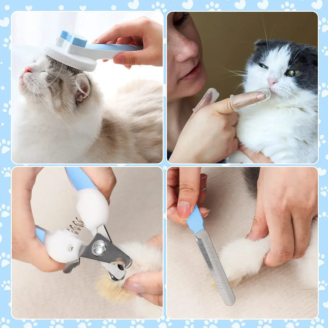 8 Cat Brush Grooming Kit, Flea Comb, Pet Shampoo Brush, Pet Hair Removal Brush, Silicone Toothbrush