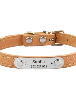 Personalized Dog Collar Name Carved ID Anti-lost Solid PU Leather Collar For Small Medium Large Dogs Puppy Cat Pet Supplies Pink
