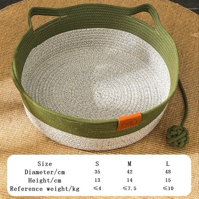 Cat Bed Handmade Rattan Woven Pet Nest Removable Washable Warm Pad All-Season Cat Scratch Board Winter Warm Cat House for Cats