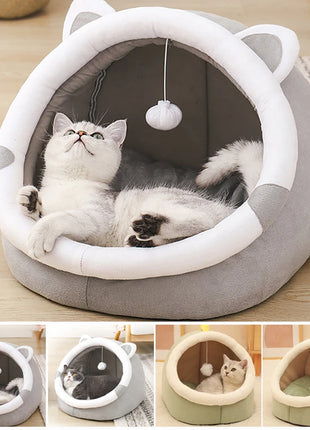 Cat Bed House For Indoor Winter Warm Deep Sleep Comfort Pet Basket Cozy Little Mat With Ball Small Dog Kitten Accessories