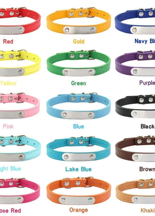 Personalized Dog Collar Name Carved ID Anti-lost Solid PU Leather Collar For Small Medium Large Dogs Puppy Cat Pet Supplies Pink
