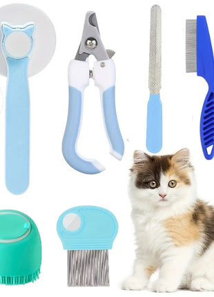 8 Cat Brush Grooming Kit, Flea Comb, Pet Shampoo Brush, Pet Hair Removal Brush, Silicone Toothbrush