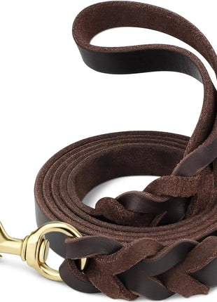 Leather Dog Leash, Heavy Duty Genuine Leather Braided Dog Leashes for Large Medium Small Dogs Shepherd Training and Walking
