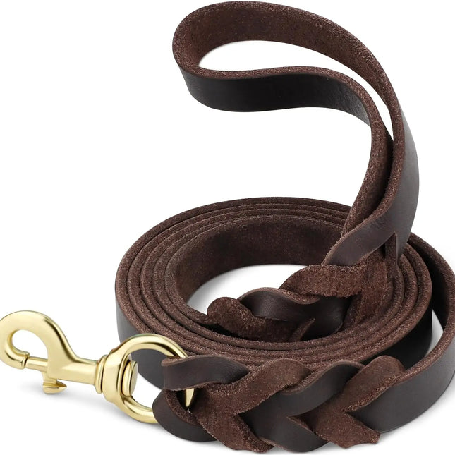 Leather Dog Leash, Heavy Duty Genuine Leather Braided Dog Leashes for Large Medium Small Dogs Shepherd Training and Walking
