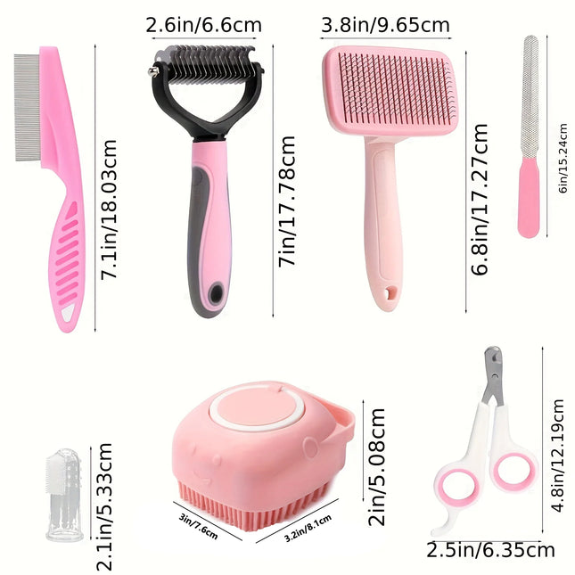 8pcs,Dog Brush Grooming Set, Pet Cleaning Set, Pet Nail Clippers & Files, Pet Shampoo Brushes, Hair Removal Brushes toothbrush
