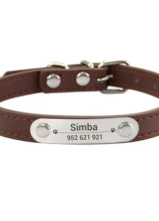 Personalized Dog Collar Name Carved ID Anti-lost Solid PU Leather Collar For Small Medium Large Dogs Puppy Cat Pet Supplies Pink