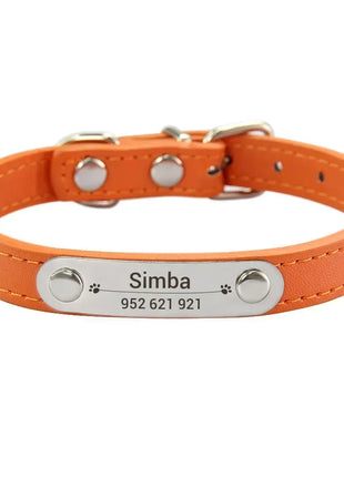 Personalized Dog Collar Name Carved ID Anti-lost Solid PU Leather Collar For Small Medium Large Dogs Puppy Cat Pet Supplies Pink