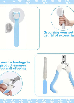 8 Cat Brush Grooming Kit, Flea Comb, Pet Shampoo Brush, Pet Hair Removal Brush, Silicone Toothbrush