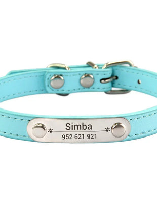 Personalized Dog Collar Name Carved ID Anti-lost Solid PU Leather Collar For Small Medium Large Dogs Puppy Cat Pet Supplies Pink