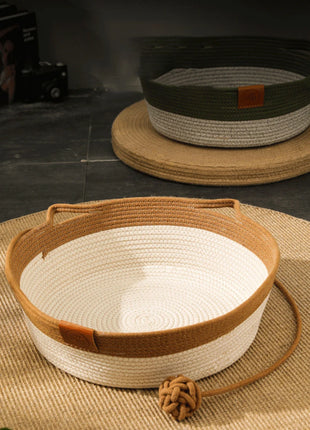 Cat Bed Handmade Rattan Woven Pet Nest Removable Washable Warm Pad All-Season Cat Scratch Board Winter Warm Cat House for Cats
