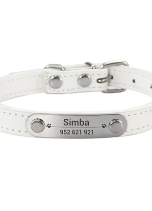 Personalized Dog Collar Name Carved ID Anti-lost Solid PU Leather Collar For Small Medium Large Dogs Puppy Cat Pet Supplies Pink