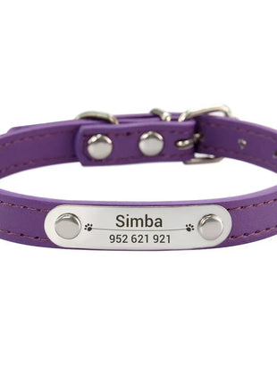 Personalized Dog Collar Name Carved ID Anti-lost Solid PU Leather Collar For Small Medium Large Dogs Puppy Cat Pet Supplies Pink