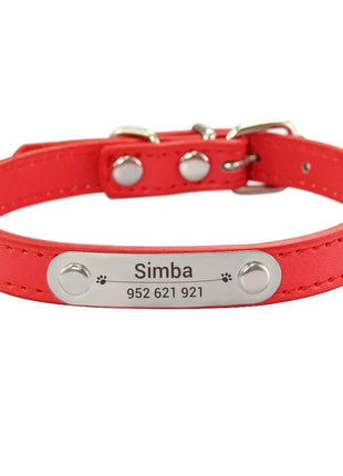 Personalized Dog Collar Name Carved ID Anti-lost Solid PU Leather Collar For Small Medium Large Dogs Puppy Cat Pet Supplies Pink