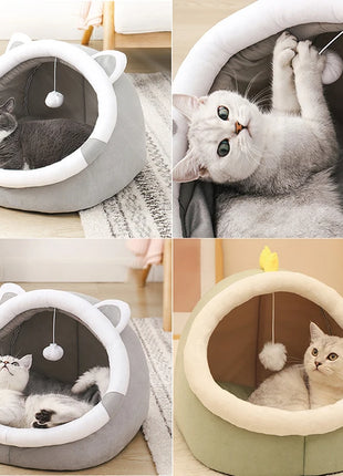 Cat Bed House For Indoor Winter Warm Deep Sleep Comfort Pet Basket Cozy Little Mat With Ball Small Dog Kitten Accessories