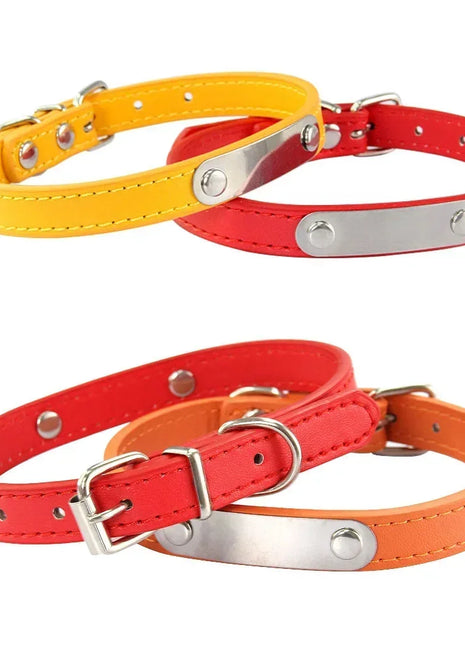 Personalized Dog Collar Name Carved ID Anti-lost Solid PU Leather Collar For Small Medium Large Dogs Puppy Cat Pet Supplies Pink