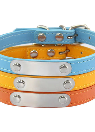 Personalized Dog Collar Name Carved ID Anti-lost Solid PU Leather Collar For Small Medium Large Dogs Puppy Cat Pet Supplies Pink