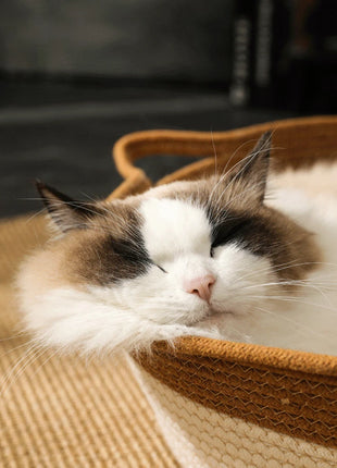 Cat Bed Handmade Rattan Woven Pet Nest Removable Washable Warm Pad All-Season Cat Scratch Board Winter Warm Cat House for Cats