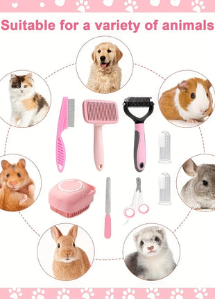 8pcs,Dog Brush Grooming Set, Pet Cleaning Set, Pet Nail Clippers & Files, Pet Shampoo Brushes, Hair Removal Brushes toothbrush